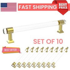 Set of 10 Clear Acrylic Cabinet Pulls Gold Drawer Handles for Cupboard Kitchen