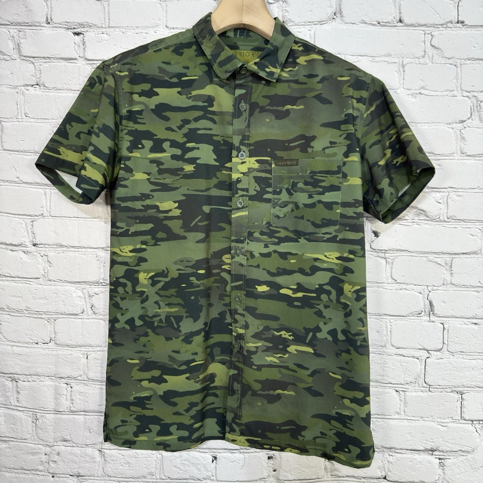 Warrior Camo M81 WOODLAND Camouflage Shirt Men M Tactical Button Up Short Sleeve - Image 2 of 4