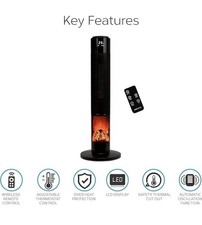 Oscillating Tower Fan Heater 2000W Ceramic Electric Fireplace w/Remote rrp £390 