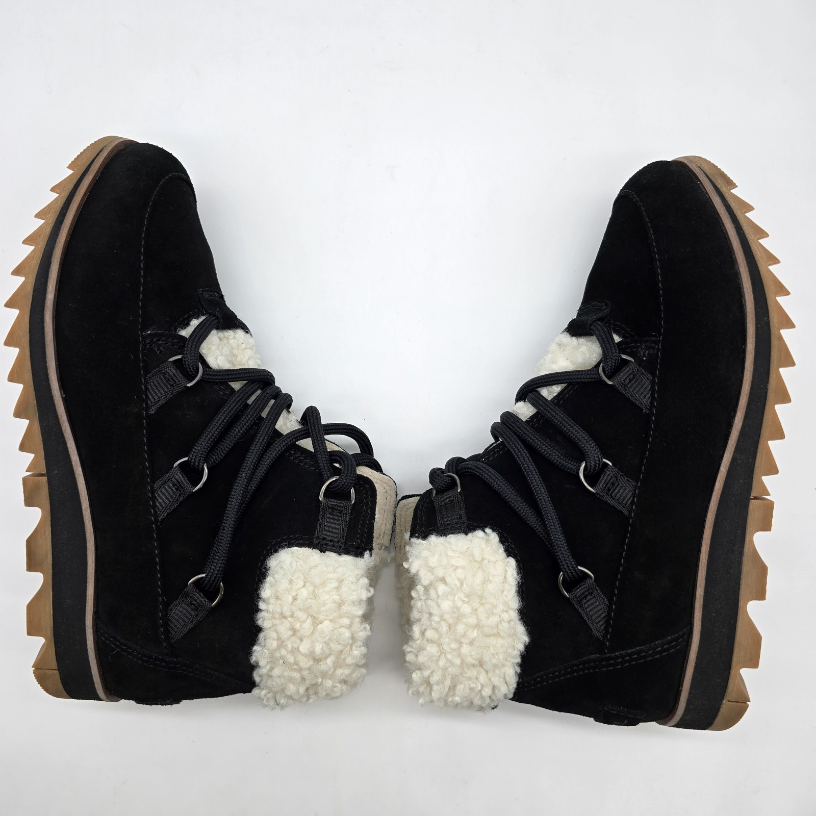 SOREL Womens Boot Shearling Trim Waterproof Black Suede Lace Up 5.5  Cozy Harlow