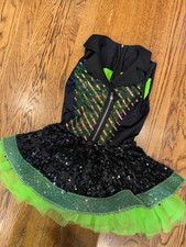 Weissman Black Sequin Neon Green Tulle Girls Dance Costume Size 8-11 years