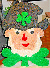 VINTAGE SAINT PATRICK'S DAY LEPRECHAUN MELTED PLASTIC POPCORN WINDOW DECORATION