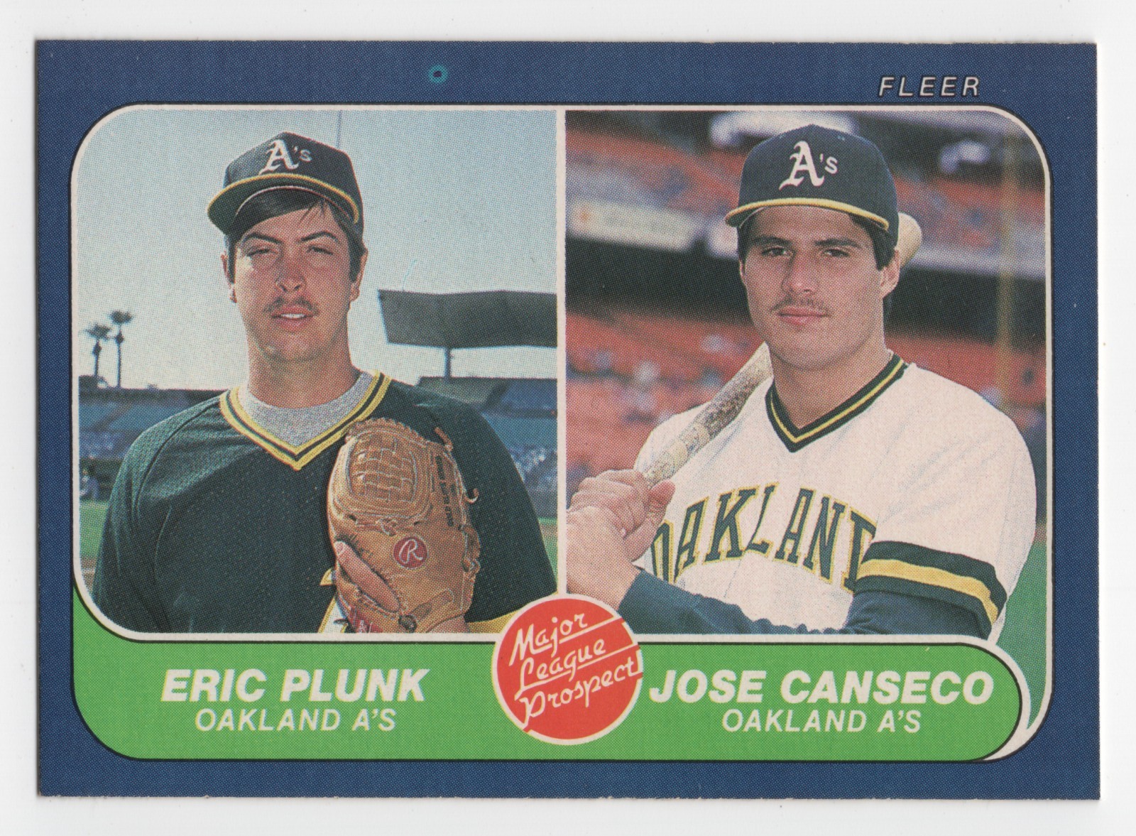 1986 Fleer Baseball JOSE CANSECO & ERIC PLUNK #649 Rookie Excellent-Athletics