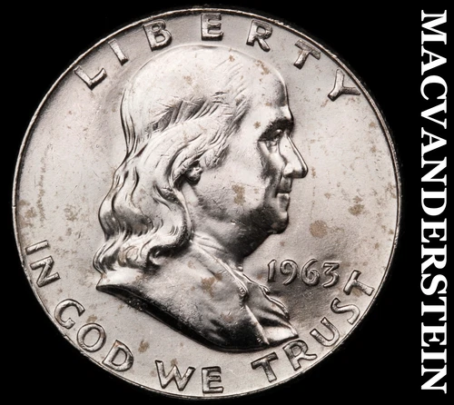 1963-D Silver Franklin Half Dollar - Splotchy  Choice Gem Brilliant Unc  #G8239