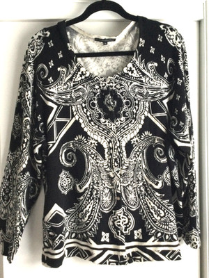 WOMENS PLUS PIERRI NY BLACK /WHITE UPSCALE PRINT ABALONE? BUTTONS CARDIGAN SZ 2X