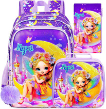 3PCS Girls Backpack, 16" Kids Bookbag with Lunch Box, Water Resistant School Bag