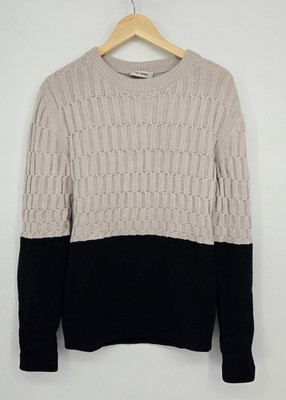 Tim Coppens Two-Tone Beige/Black Pullover LS Wool Sweater Men's L Casual Basic