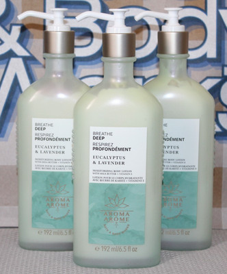 Bath & Body Works Glass Bottles Breathe Deep Eucalyptus Lavender Lotion Set of 3