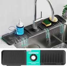 24 Inch Longer Faucet Mat for Kitchen Sink, 5° Slope Fast Self-draining, Kitche
