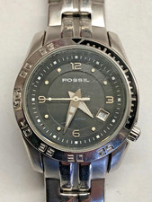 Fossil AM-4099 Ladies All Stainless Steel Quartz Watch, Used Cond., New Batt.