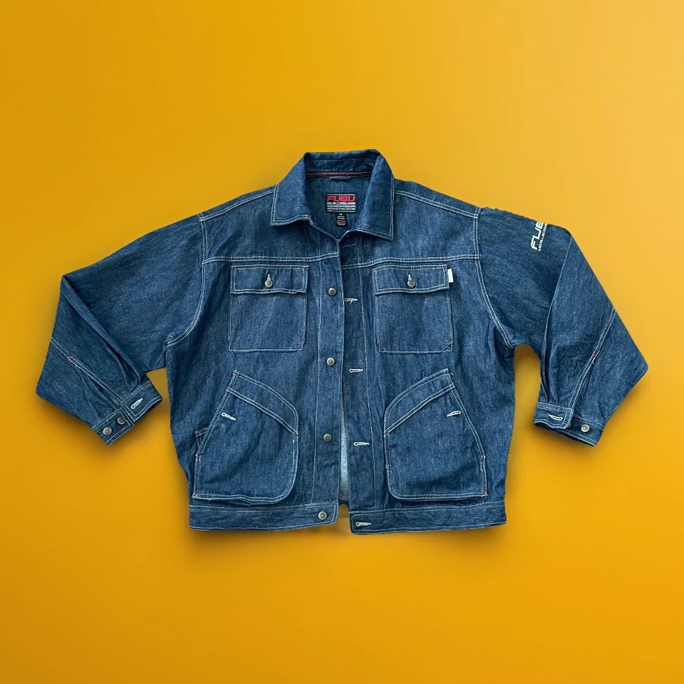 VTG FUBU Jean Jacket Men Sz 2XL Blue Denim Hip Hop Streetwear Spell Out Y2K 90s - Image 2 of 4