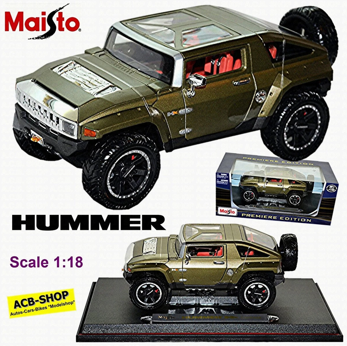 Hummer 4x4 Miniature Maisto 1/18 - Toit Souple Gris - Voiture De Collection - Occasion