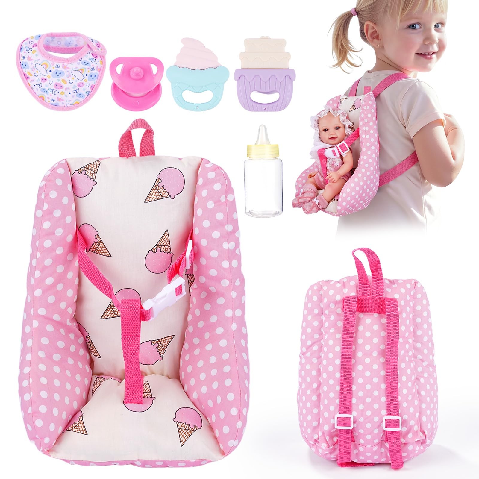 Baby Doll Carrier Set &ndash; Realistic Baby Doll Accessories with Carrier, Bib, Ra...