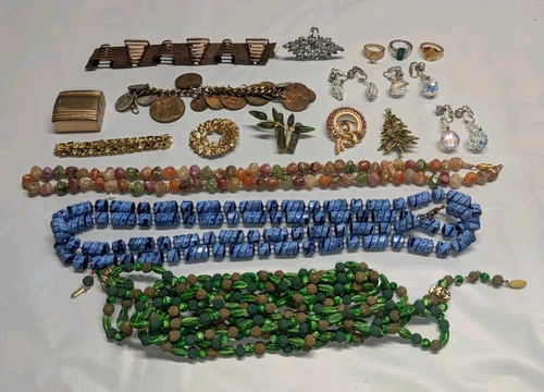 Vintage Rhinestone Costume Jewelry Lot Signed Estate Brooch Necklace Rings