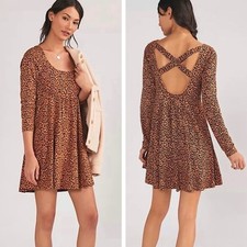 Anthropologie Daily Practice Leopard Mini Dress Women’s XS Square Neck 90s NWT