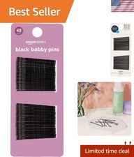 No Slip Bobby Pins, Black High Gloss, 48 Count, for Pain-Free Comfortable All...