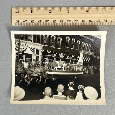 Vintage 1950s Sharon PA Parade Photo Crawford's Dairy Milk Bottle Float Cow B&W