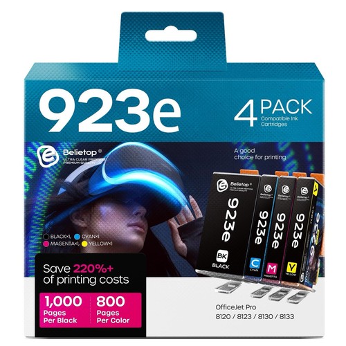 923E 923XL Atrament 4PK do HP 8120 8123 8130 8133 Wysoka wydajność Zamiennik BK C M Y