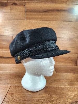 Sterkowski MOTO Black Wool Brando Cap Motorcycle Peaked Newsboy Cabbie Hat Sz 60