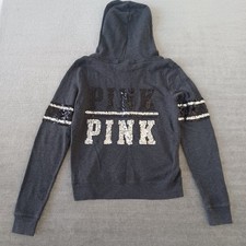Victorias Secret Pink Limited Edition Bling Sequin Full Zip Hoodie Womens M Gray