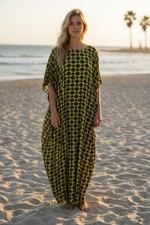Handmade Kaftan Maxi Dress Womens OS Rayon Caftan Kimono Resort Beachy