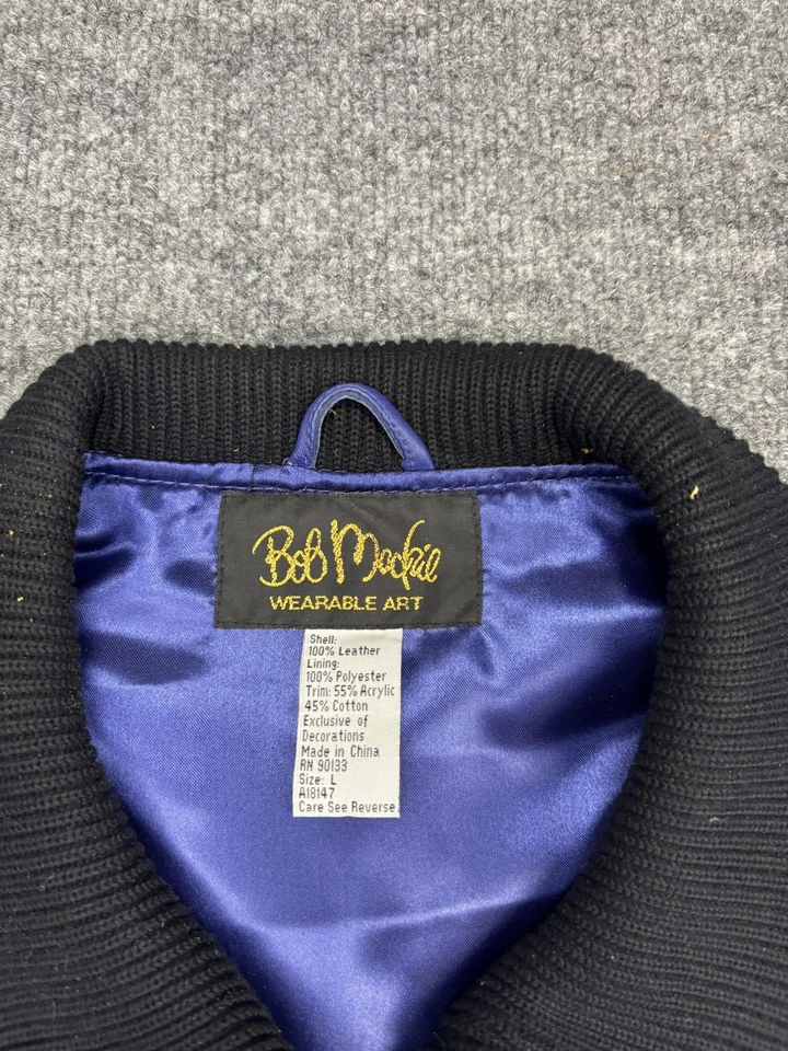 Chaqueta artística portátil Bob Mackie para mujer pequeña púrpura negra de cuero tejida cremallera acanalada Foto 2 de 4