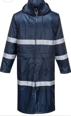 Portwest F438 wasserdichter Herren Regenmantel - reflektierende lange Regenjacke Kapuze - L