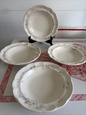 4 Pfaltzgraff TEA ROSE Large Rimmed Soup Bowls Scalloped Edge 9 1/4Inch