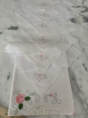 VTG Cutwork & Embroidered Tablecloth & Napkins (6) Set NOS Made In Venice ITALY