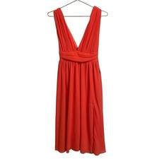 Lulus Heavenly Hues Coral Orange Maxi Dress V-Neck Pleated Slit 67664