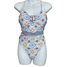Cupshe Abstract Geometric Floral Metal V With Ball One piece Swimsuit Size XL