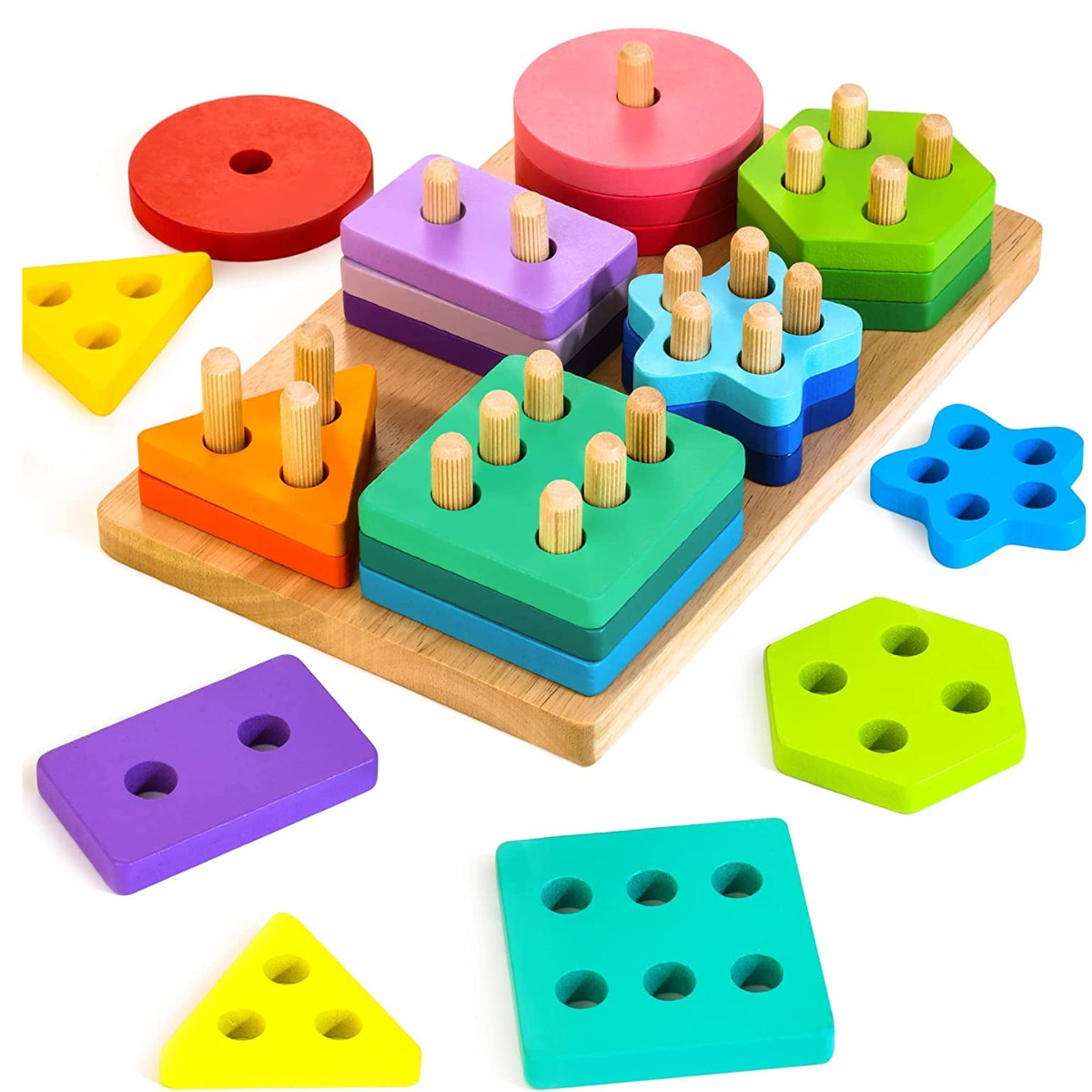 Montessori Holzspielzeug 24tlg Sortier Stapel Steckpuzzle Baukasten ab 1 2 3 J.