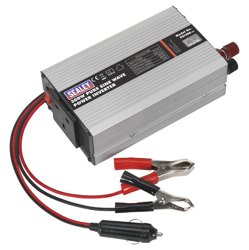 Sealey PSI300 Power Inverter Pure Sine Wave 300W 12V DC - 230V 50Hz