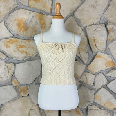 Ralph Lauren Vintage Cropped Wool Aran Knit Sweater Tank Cream