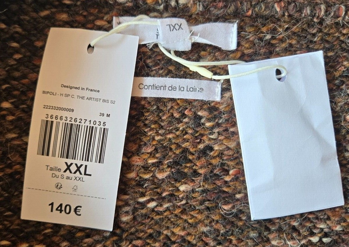 Pull Homme Sauvage Poésie En Laine Et Alpaga Marron Taille S - Neuf Avec Étiquettes