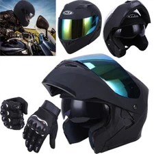 DOT Motorcycle Helmet Dual Visor Flip up Modular Street ATV /Mask /Gloves /Visor