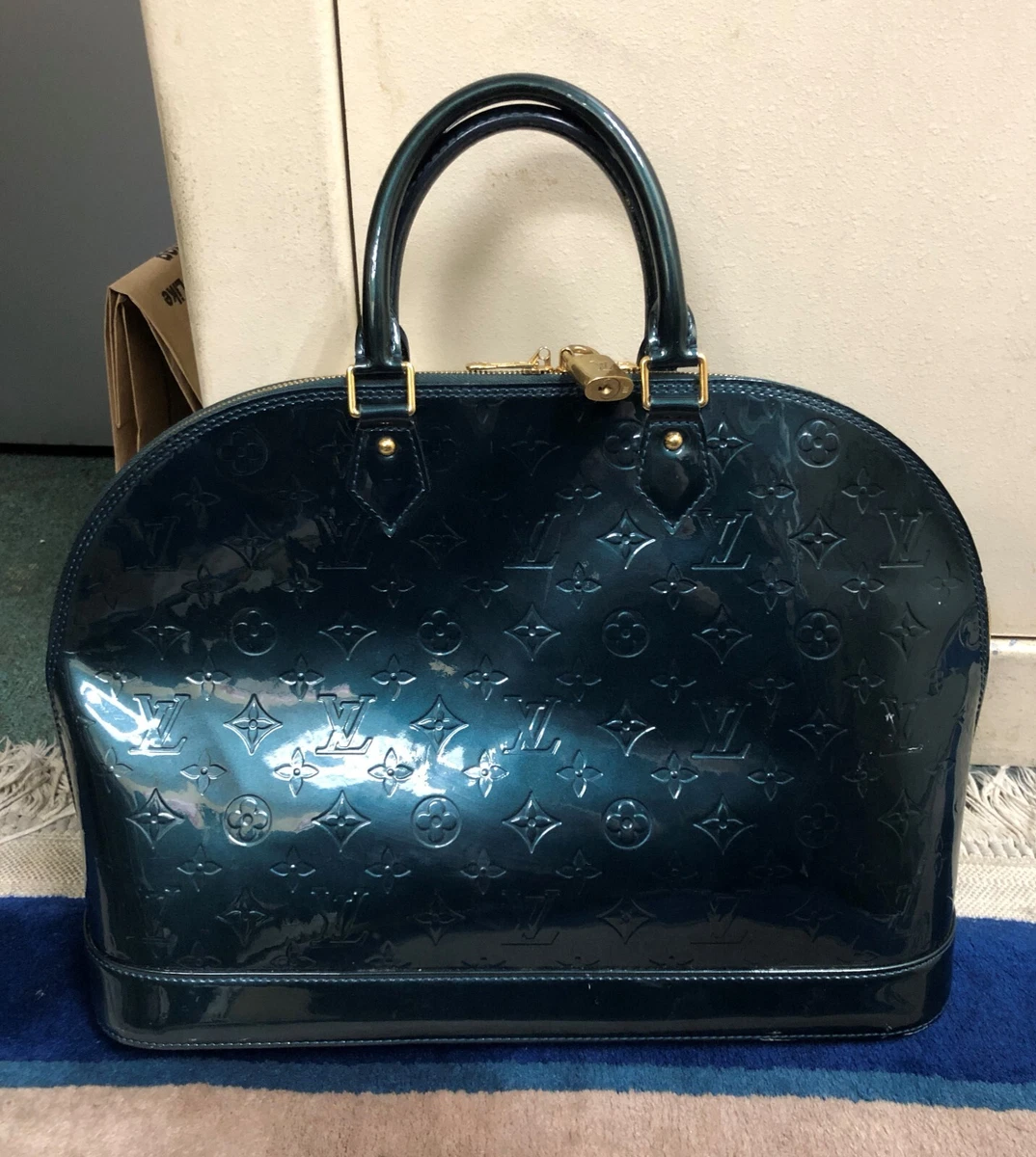 LV Louis Vuitton Alma Leather Bag Midnight Blue