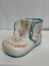 Vintage Ceramic Baby Shoe Planter, Pink Flowers Blue Trim Napcoware C-3503 Japan