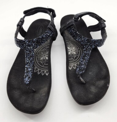 Aetrex Jade Sparkle Black Comfort Orthopedic Thong Sandals SE380W US EU  39