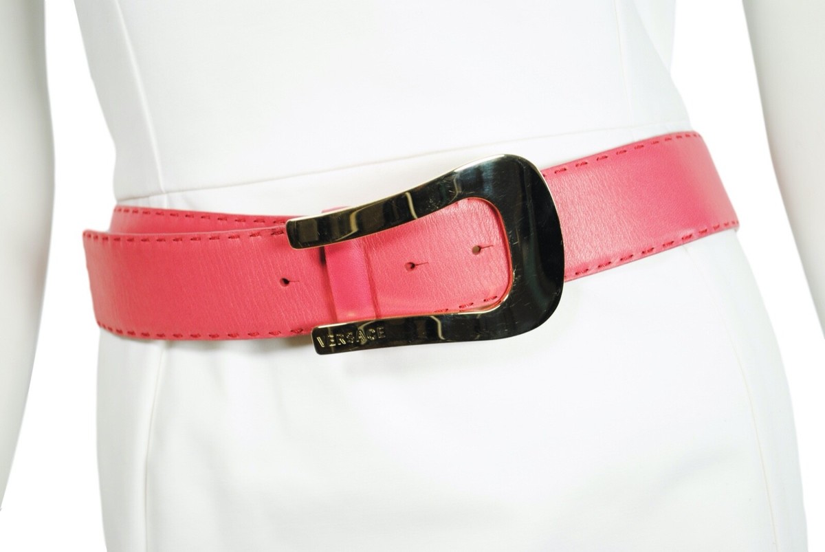 Authentic Versace Pink Logo  Belt with Crystallized Buckle size 90 Studded Suede Belt 4 cm Purple | VERSACE US main image 4