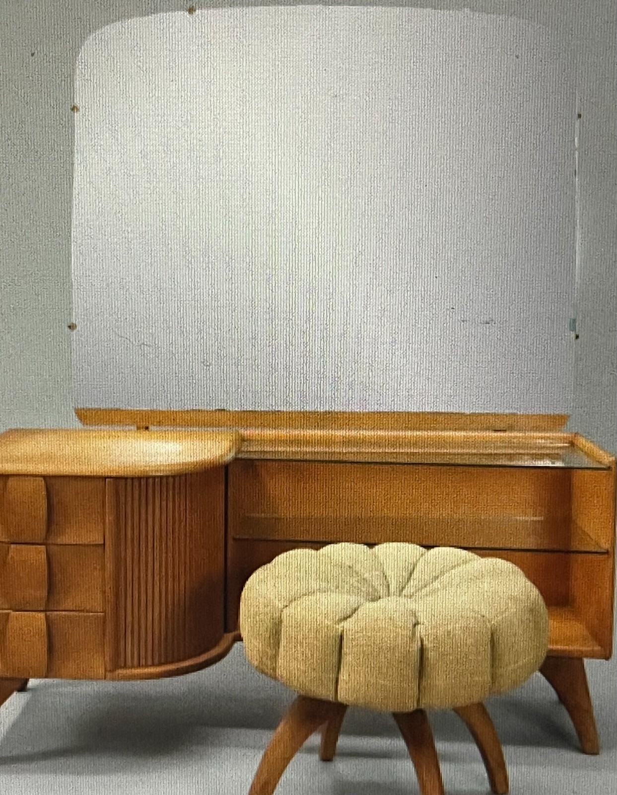 Vintage Heywood Wakefield Mid Century Yellow Birch Kohinoor Mirrored