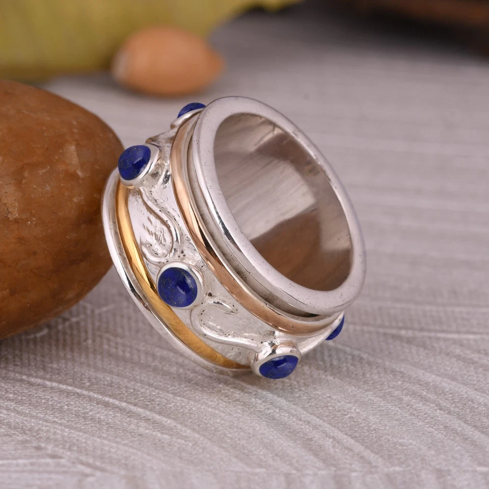 Lapis Spinner Ring 925 Sterling Silver Ring for Women, Meditation Fidget Ring - Image 4 of 4