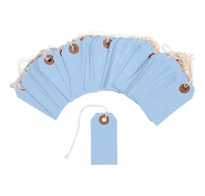 100 Light Blue Cardstock Price Tags 3 1/4" x 1 5/8" Size2 Pre-strung with String