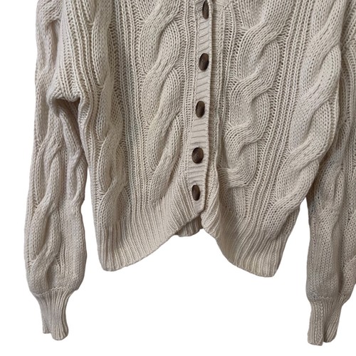 Naadam Size Medium Cream Boho Beach Cashmere Wool Cable Knit Cardigan 