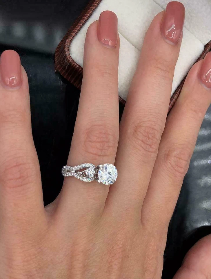 Anillo de compromiso de oro blanco sólido de 14 k con diamantes de corte redo... - Imagen 2 de 3