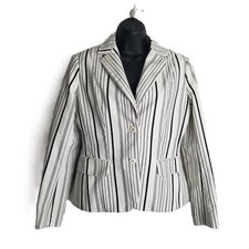 New York  Company 7th Avenue Womens Size 6 Black White Striped Tailored Blazer