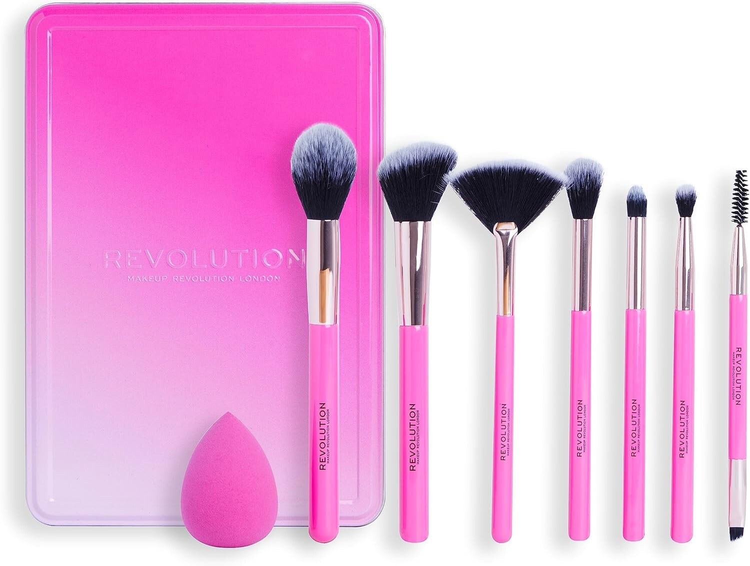 Makeup Revolution The Brush Edit Gift Set, 7 Brushes For Eyes, Highlighter & Face, 1 Sponge For Blending, 8 Products Included - Image 3