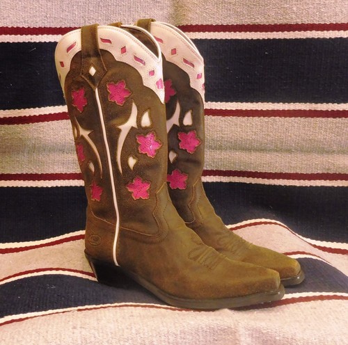 Stivali stivale texani country western cowboy donna line dance rosa marrone  | eBay