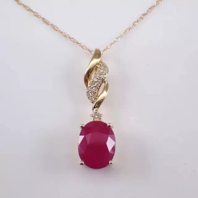 1.50Ct Oval Cut Simulated Red Ruby Pendant In 14K Yellow Gold Plated 925 Silver