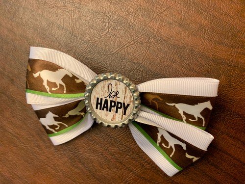 Be Happy Horse Bottle Cap 4.5-Inch Girls Hair Bow - Picture 9 of 10